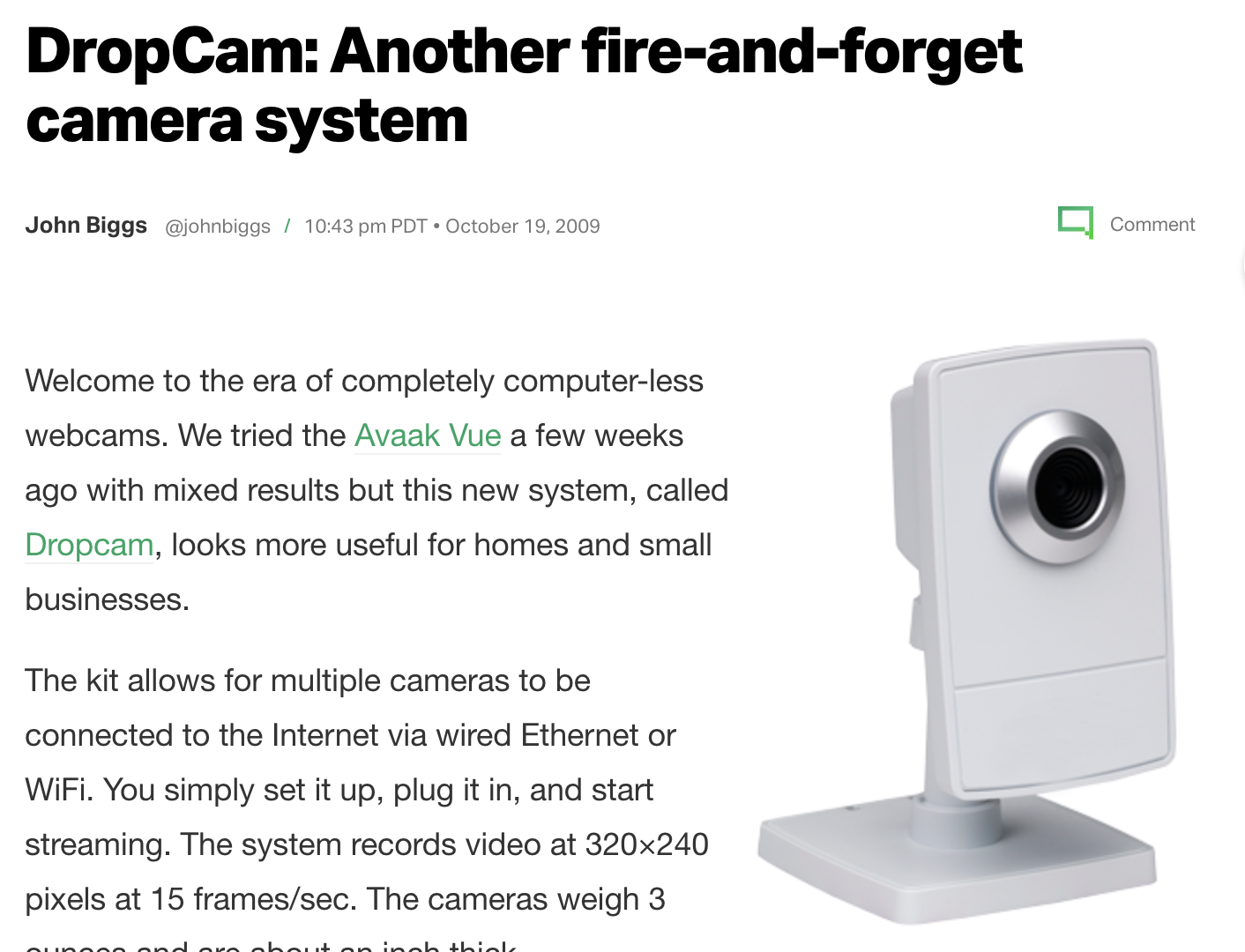 Dropcam in TechCrunch back when it was cool